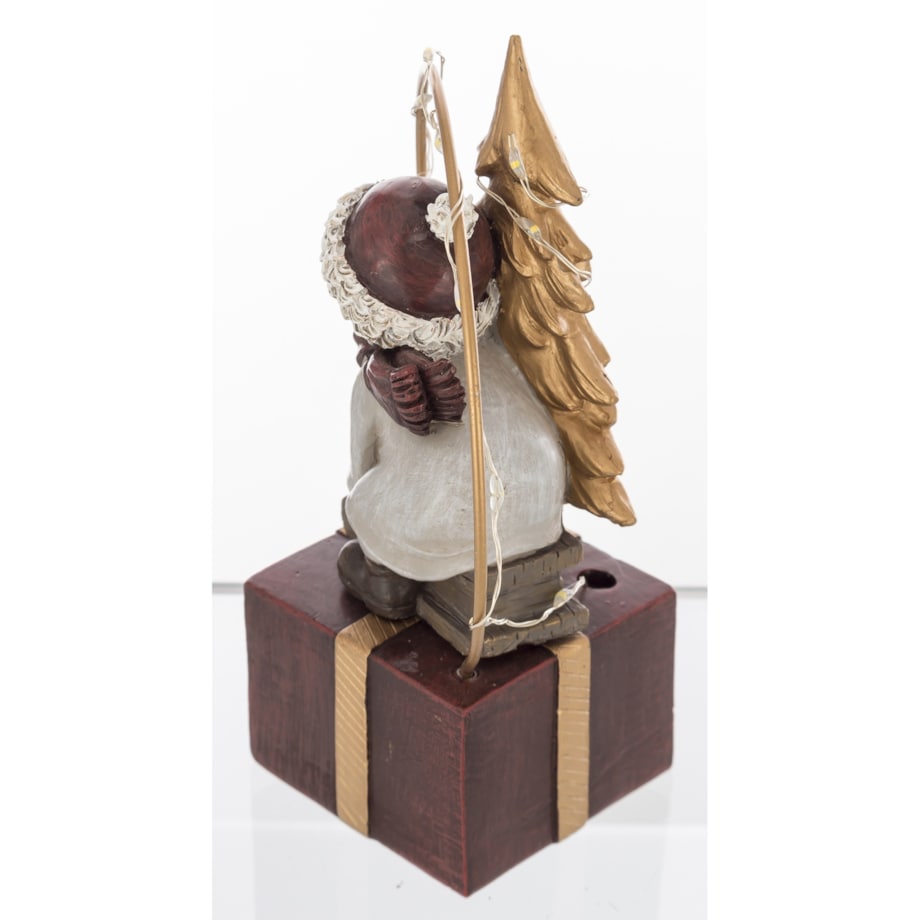 Dekoracja - chłopczyk na sankach na pudełku LED 13x7x8 cm