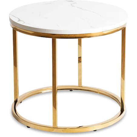 Stolik Kawowy Okrągły Ława Okrągła CLIFF Biały Marmur Złoty Glamour