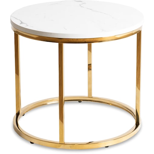 Stolik Kawowy Okrągły Ława Okrągła CLIFF Biały Marmur Złoty Glamour