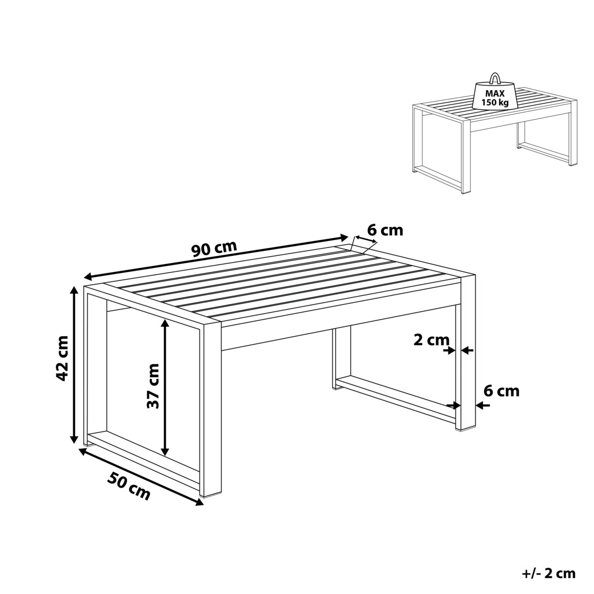 Stolik kawowy ogrodowy SALERNO 90 cm 50 cm Metal Jasnoszary