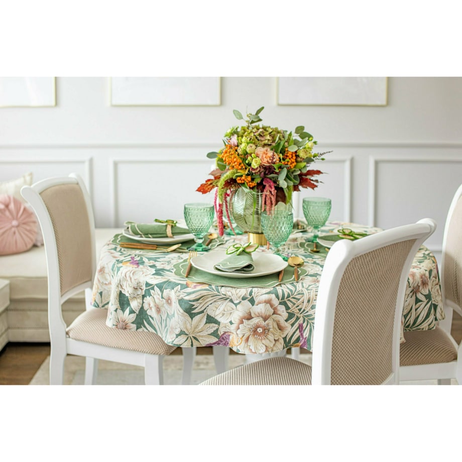 Bieżnik z motywem liści i ptaków Emerald & Mirha – 50 × 220 cm