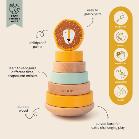 Drewniana zabawka piramida - Lew