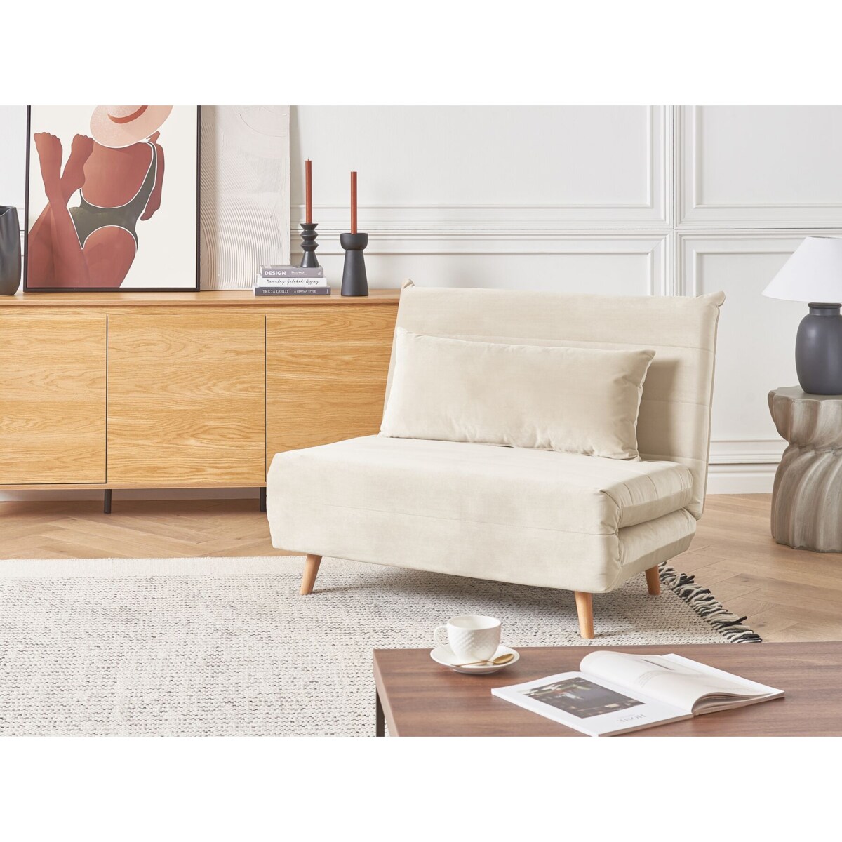 Sofa rozkładana welurowa kremowa SETTEN