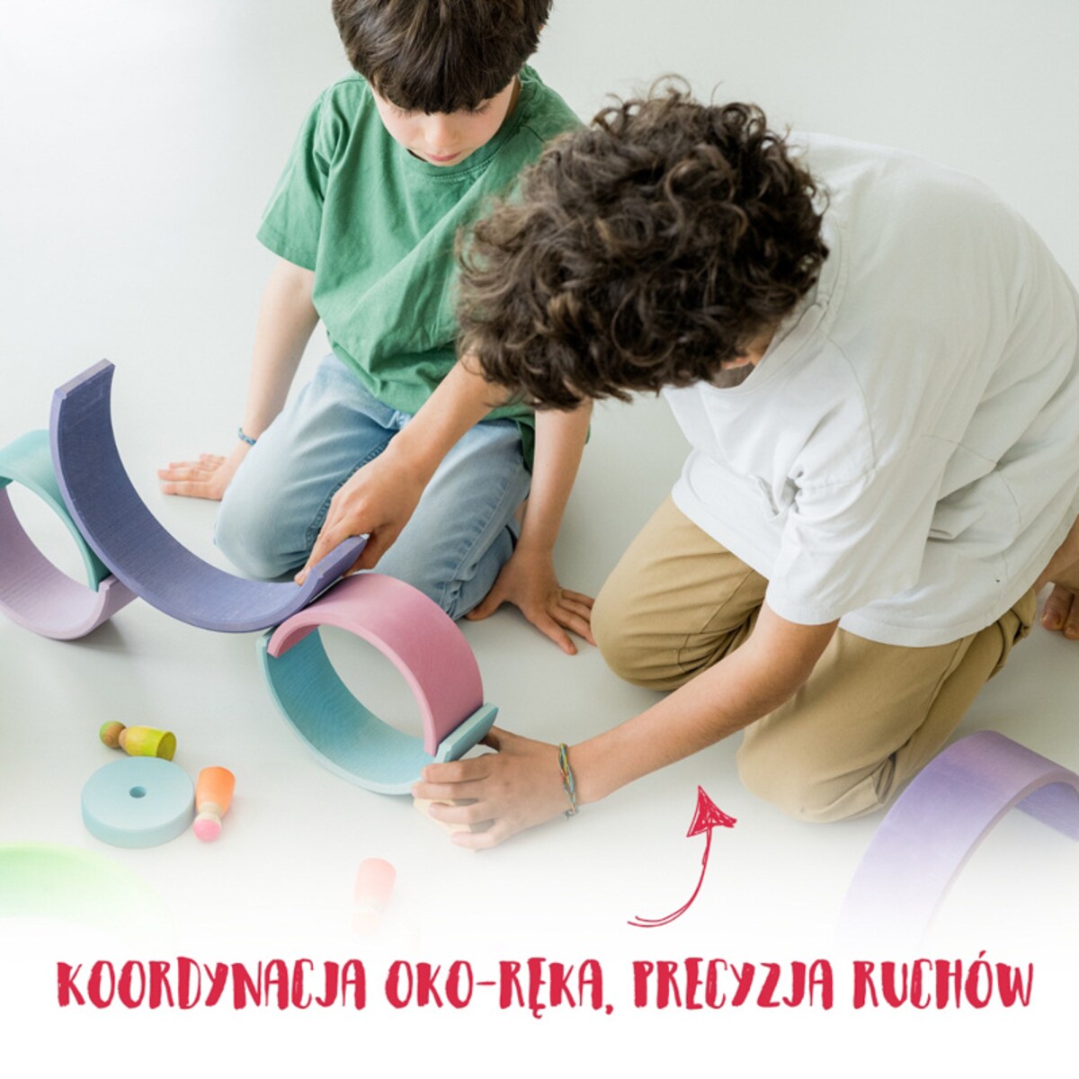 Tęcza Grimm’s 10 elementów - drewniane klocki neon-pink 3+