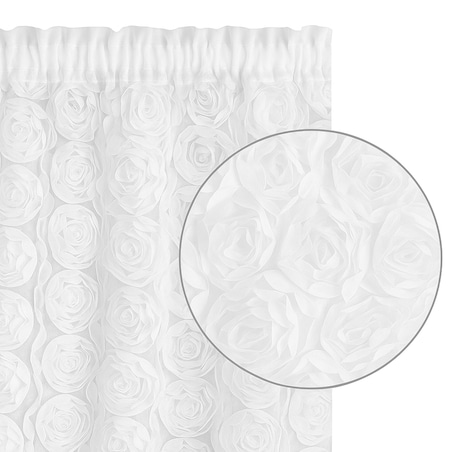firana roses z aplikacją 3d róże po całości 140x250 taśma | biały