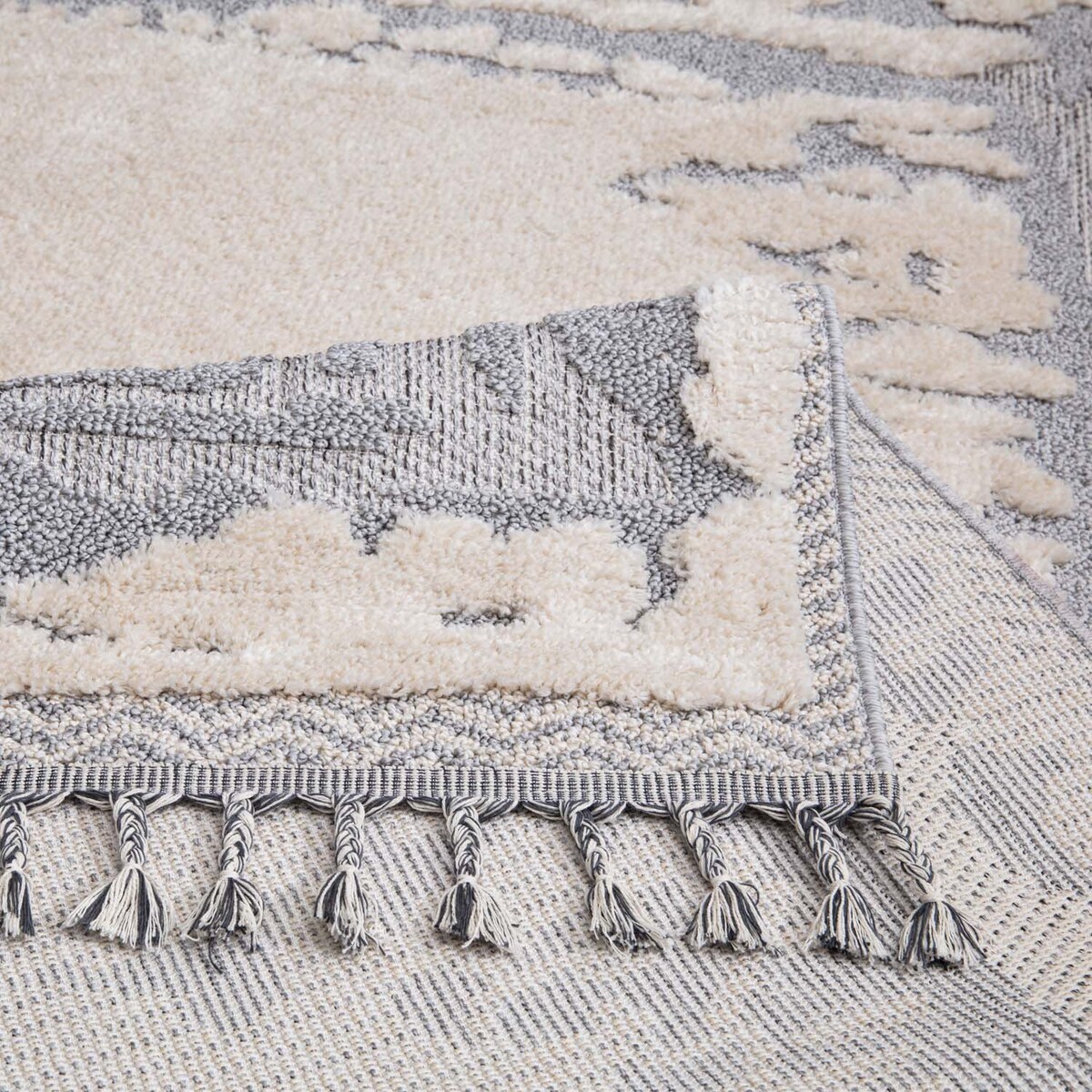 Dywan z frędzlami Cut&Loop Boho-Chic Valora 9080 Krem Szary 120x170