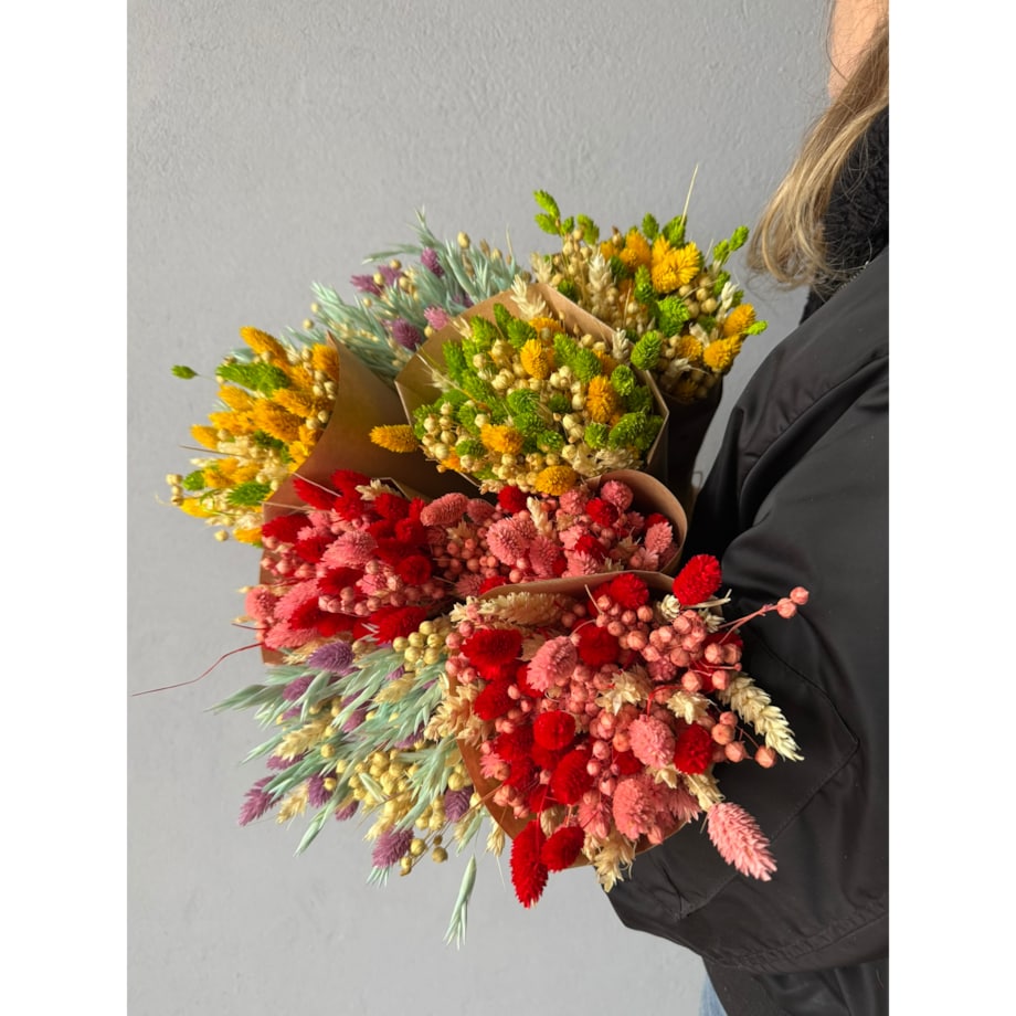 Bukiet suszonych kwiatów Red&Pink - pszenica, len , phalaris