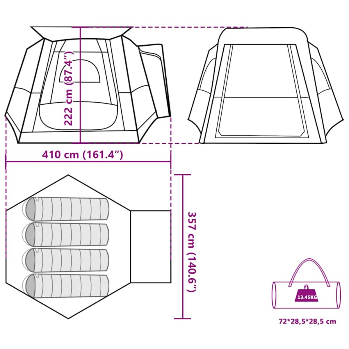 vidaXL Namiot samochodowy, 4-os., niebieski, wodoszczelny