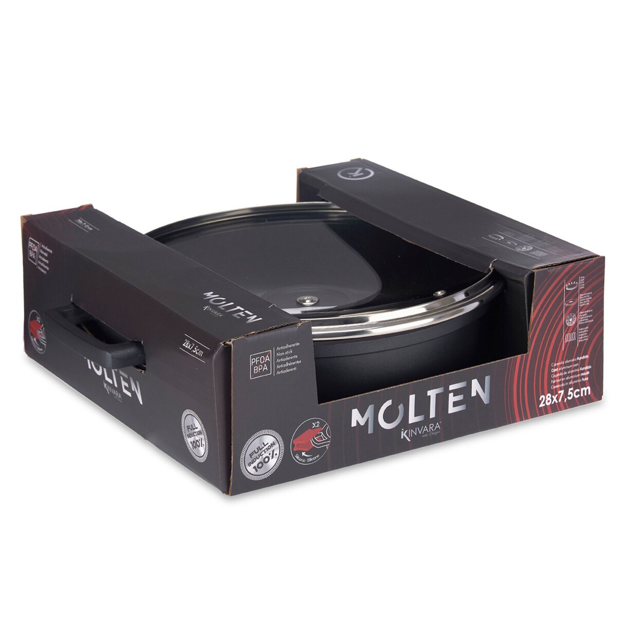 Niski garnek z nieprzywierającą powłoką MOLTEN z pokrywką, Ø 28 cm