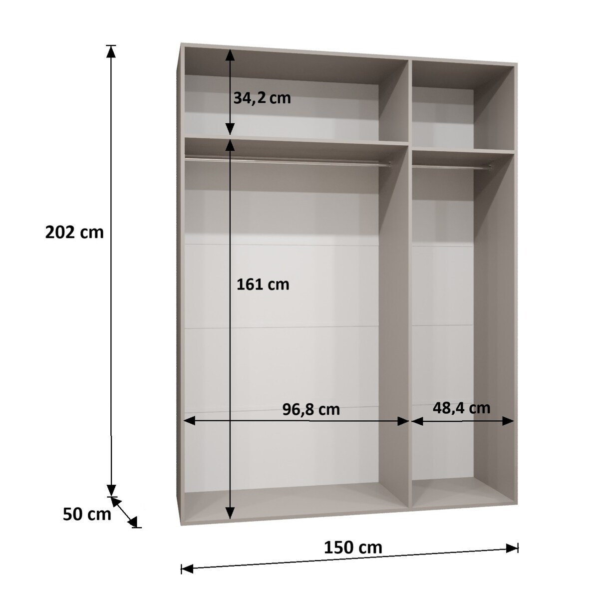 Szafa uchylna otwierana BARI 1 150 wys. 202 cm Kaszmir + u. Czarny
