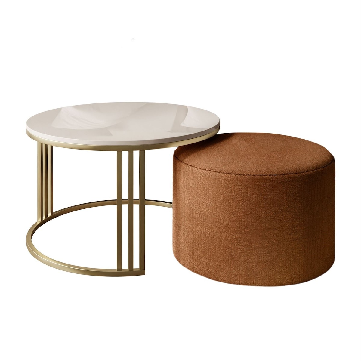 Stolik kawowy z pufą LORI POŁYSK złoto szczotkowane, kaszmir / Perfect Harmony 52