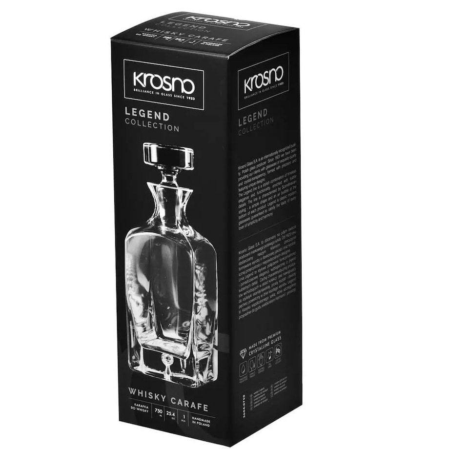Kwadratowa Karafka do Whisky Wódki Nalewki Solidna Legend Krosno 0,75 l
