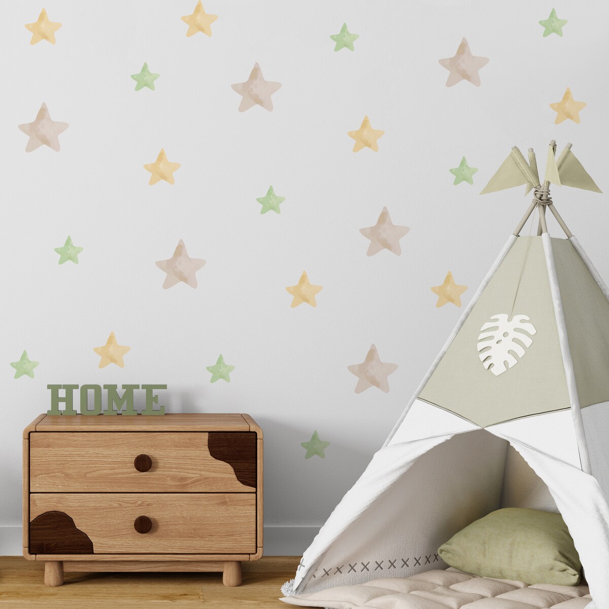 Naklejki Ścienne Do Pokoju Dziecięcego Akwarelowe GWIAZDY Styl Boho ZESTAW 60x30cm