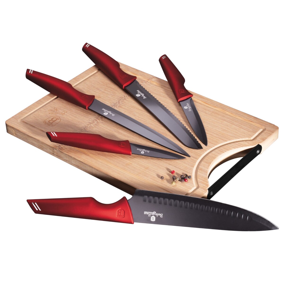 Zestaw noży z deską do krojenia 6 elementów BERLINGER HAUS Burgundy Line