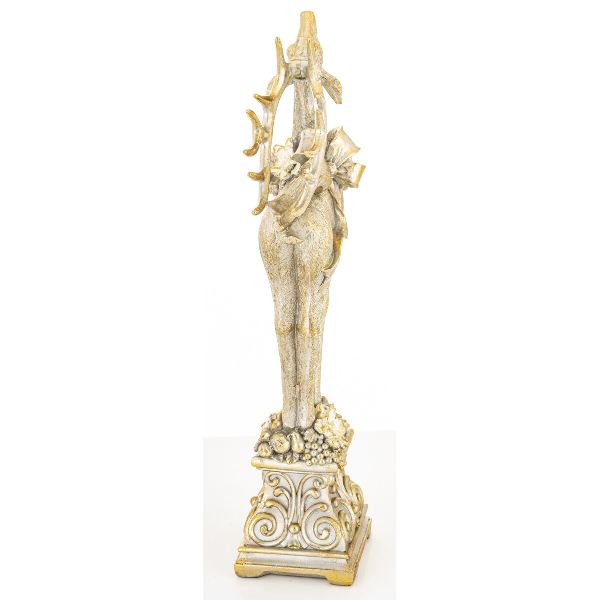 Figurka - złoty jeleń 41x18x9 cm stojący na postumencie