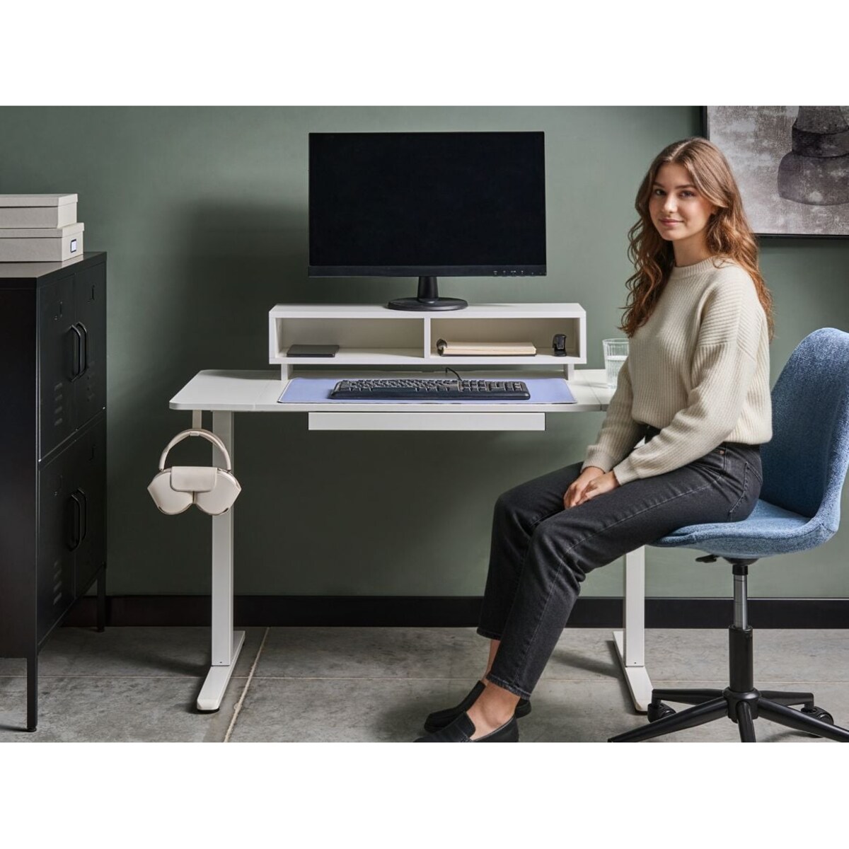 Biurko regulowane elektrycznie LUCAMA Biały 120 cm 60 cm Z portem USB