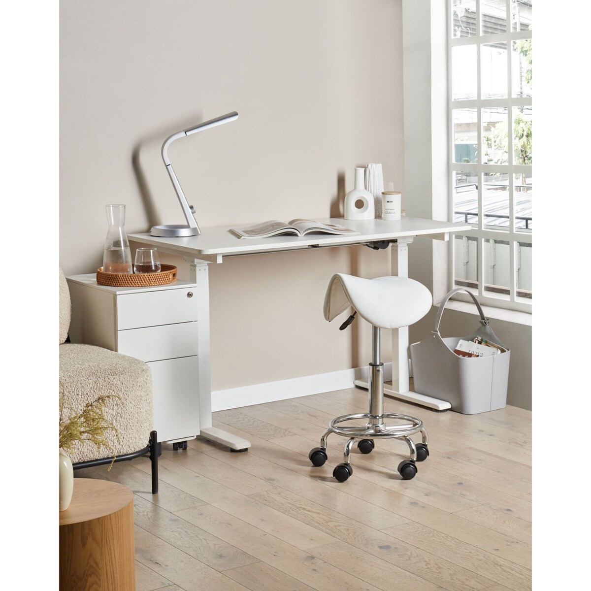 Taboret obrotowy DUMONT Ekoskóra Biały