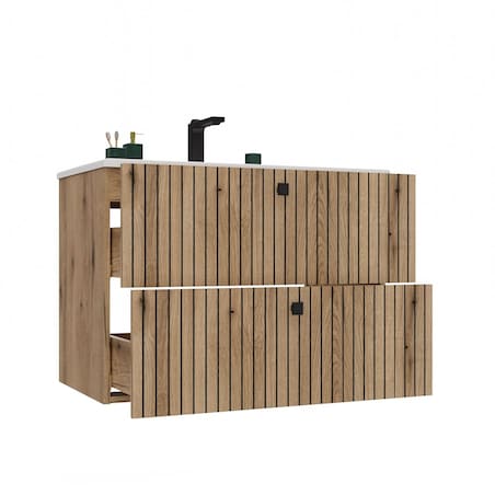 SZAFKA POD UMYWALKĘ TIGO 80 2S DĄB EVOKE RYFLOWANY FRONT + UMYWALKA