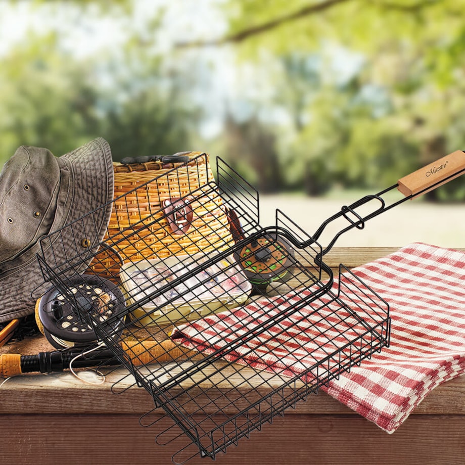 RUSZT DO GRILLA GRILLOWANIA RYB MIĘSA WARZYW STALOWA KRATKA BBQ 40x30 CM