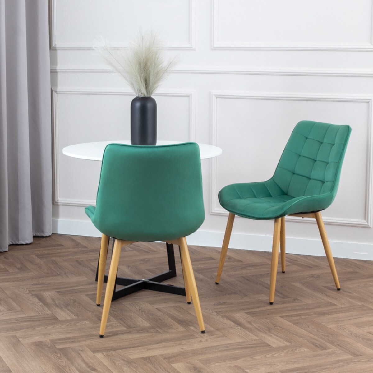Krzesło tapicerowane do salonu jadalni pikowane welurowe zielone