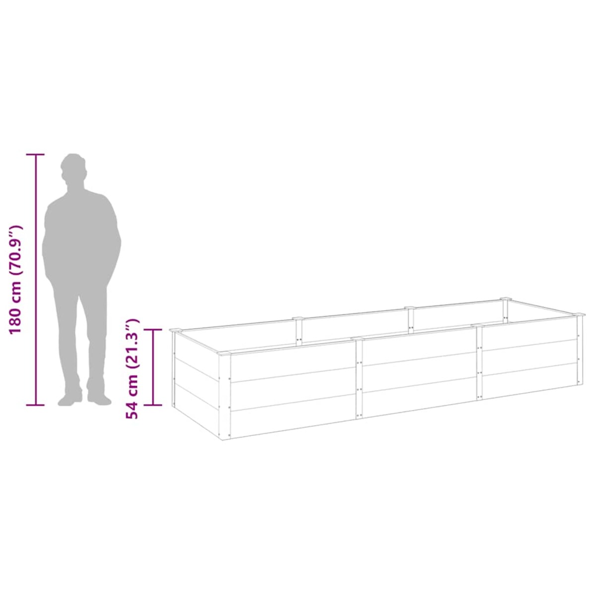 vidaXL Podwyższona donica ogrodowa, szara, 300 x 100 x 54 cm, WPC