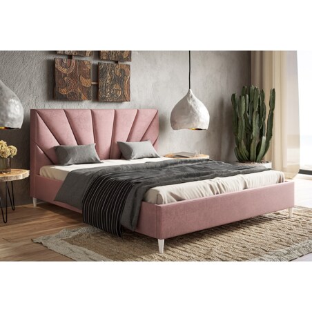 Łóżko do sypialni 180x200 LUXO 3 tapicerowane, na wysokich nogach- różowe