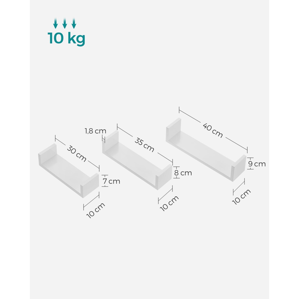 Zestaw 3 Półek Wiszące Do Salonu Pokoju Sypilani Biały