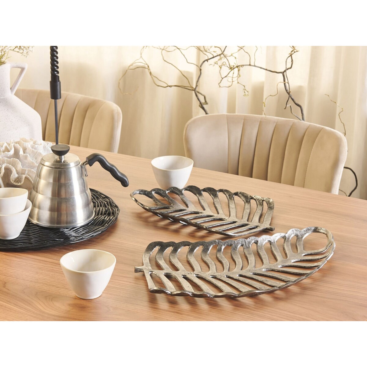 Zestaw 2 pater dekoracyjnych liść monstery srebrny AMNISOS