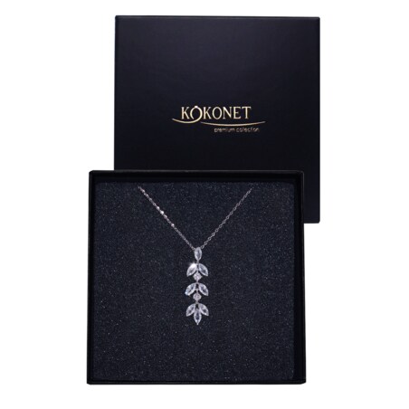 Naszyjnik z wiszącymi listkami ślubny srebrny klasyczny boho glam zawieszka