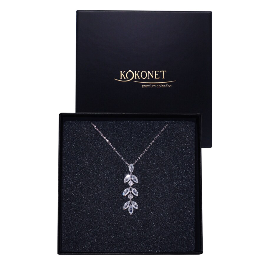 Naszyjnik z wiszącymi listkami ślubny srebrny klasyczny boho glam zawieszka