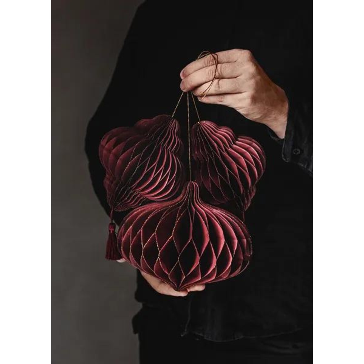 Bombka papierowa Owal, bordo, 16x15cm