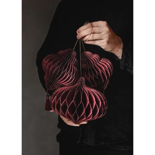 Bombka papierowa Owal, bordo, 16x15cm