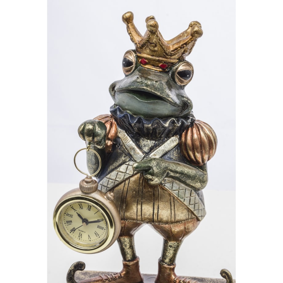 Dekoracja - figurka żabiego króla z zegarkiem 25,5x15,5x10,5 cm FROGG-2 z koroną