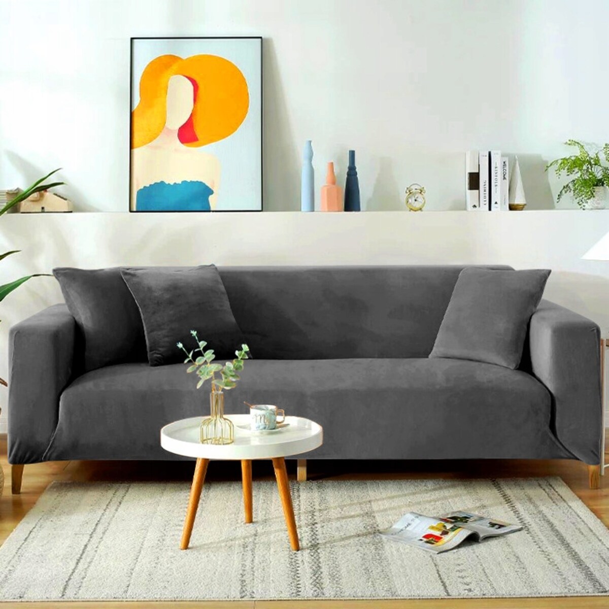 POKROWIEC NA KANAPĘ SZARY WELUR 2 OSOBOWY [22X2]