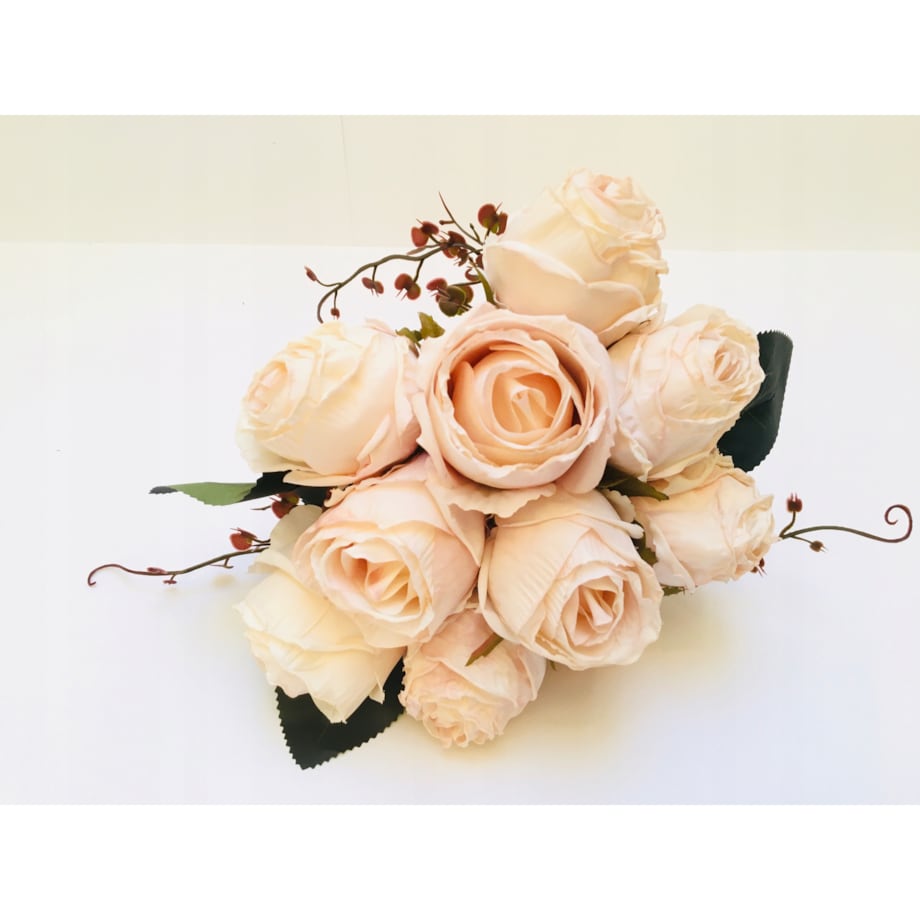 BUKIET róże sztuczne liście na stroik wiązanka do wazonu święta kremowe pik