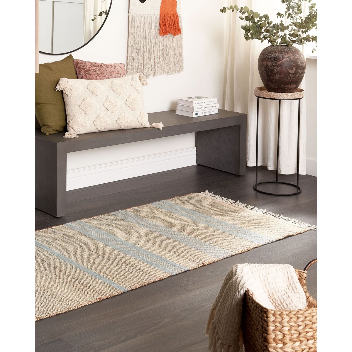 Dywan z juty 80 x 300 cm beżowo-niebieski TALPUR