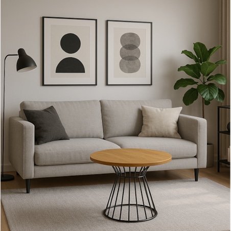 Stolik kawowy LEO drewniany blat, metalowa podstawa- dąb craft złoty