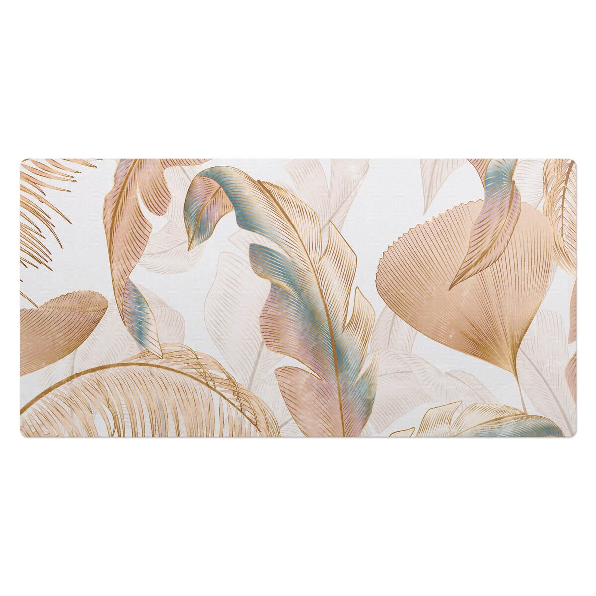 Beżowa mata na biurko Delikatne liście, 120x60 cm