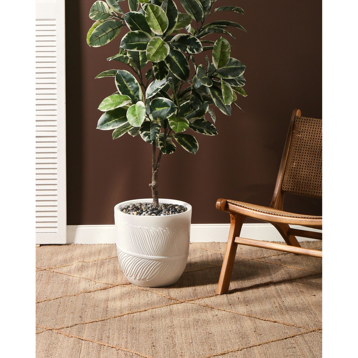 Doniczka okrągła 35 x 35 x 33 cm złamana biel FTERO