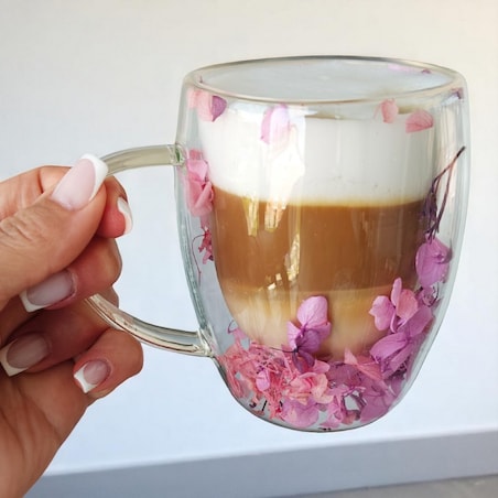 Szklanka termiczna z kwiatami w środku, gipsówka hortensje róż 300 ml 1szt SZK165