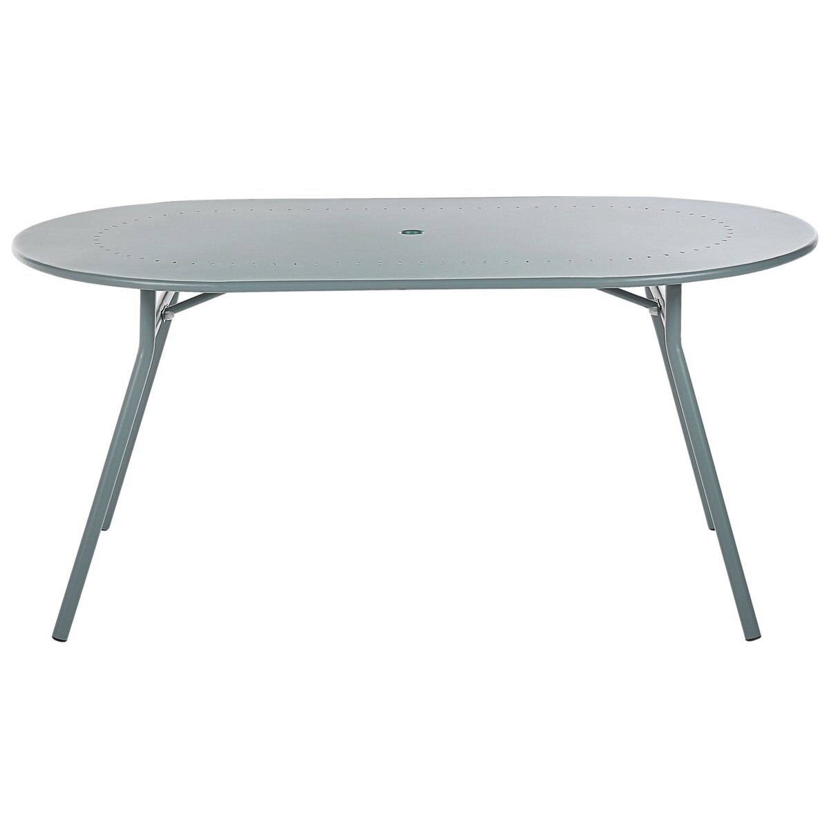 Zestaw ogrodowy metalowy stół i 4 krzesła jasnoniebieski CALVI z parasolem (16 opcji do wyboru)