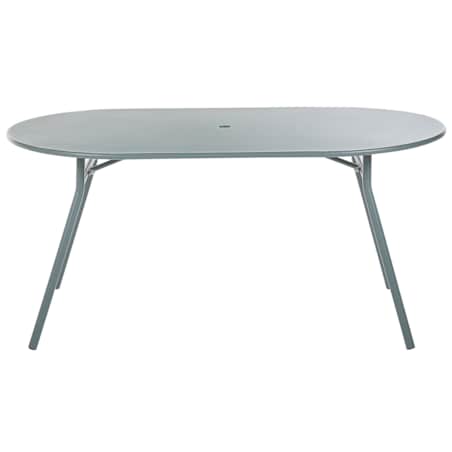 Zestaw ogrodowy metalowy stół i 4 krzesła jasnoniebieski CALVI z parasolem (16 opcji do wyboru)