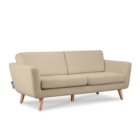 KONSIMO TAGIO Skandynawska 3-osobowa sofa z beżowej tkaniny jagnięcej