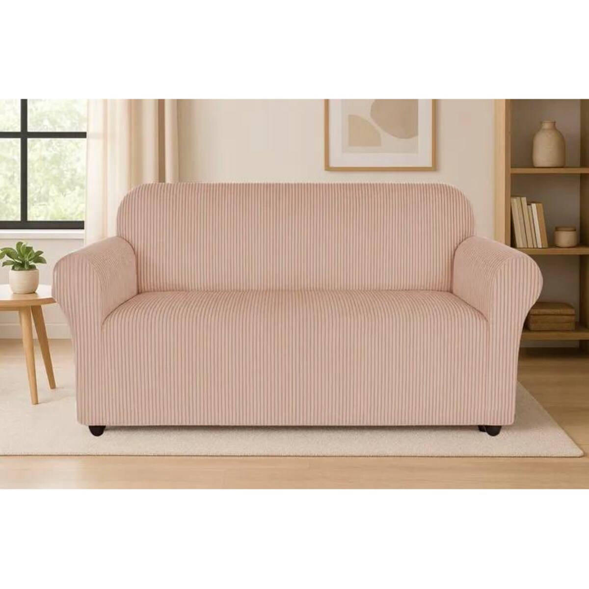 POKROWIEC NA KANAPĘ BEŻOWY ŻAKARD LINIE 3 OSOBOWY [43-Z6-BZ]