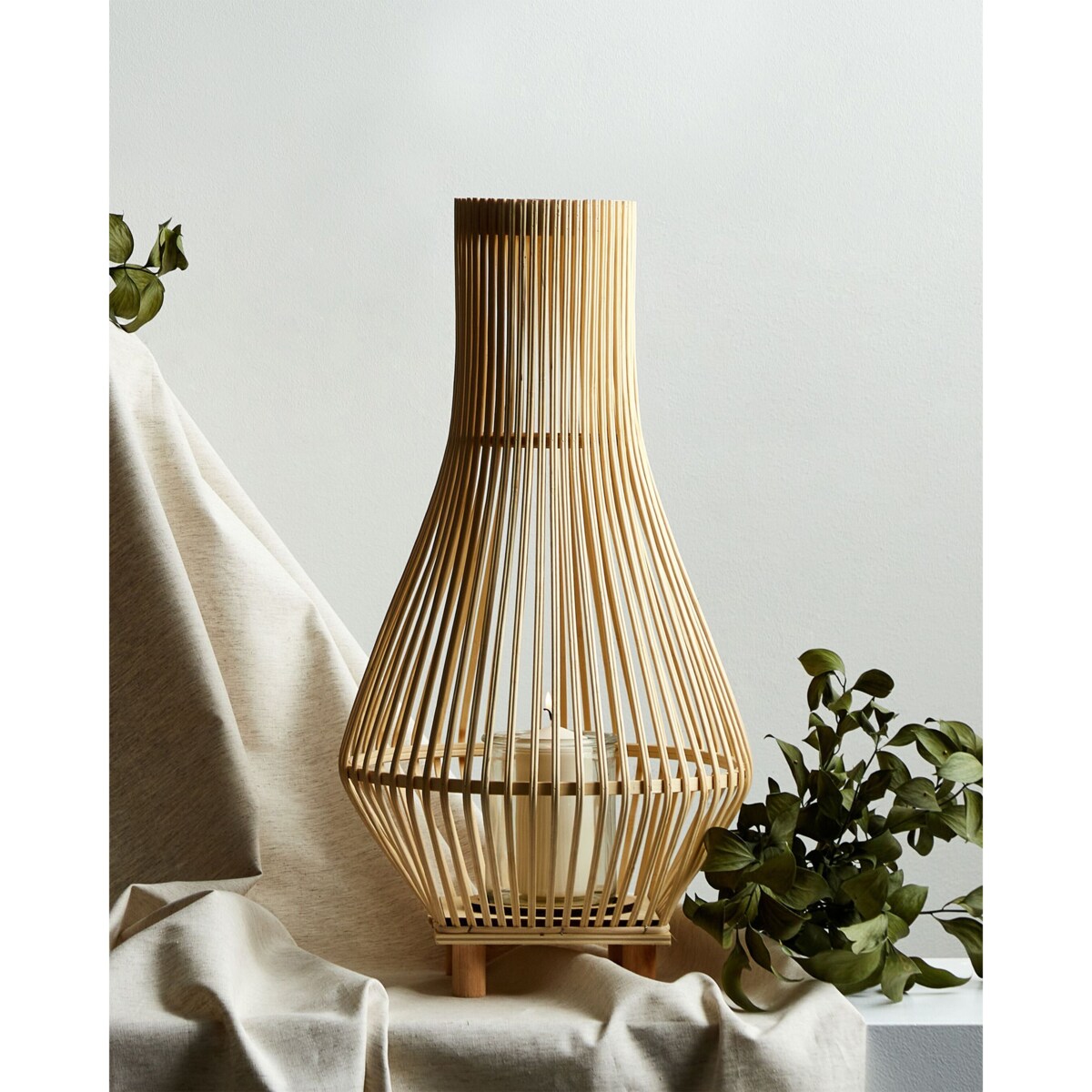 Lampion drewniany 58 cm jasny LEYTE