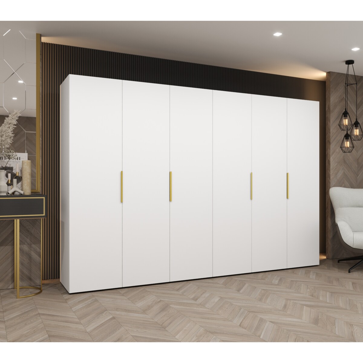 Szafa uchylna otwierana MARBELLA 1 300 wys. 202 cm Biały + u. Złoty