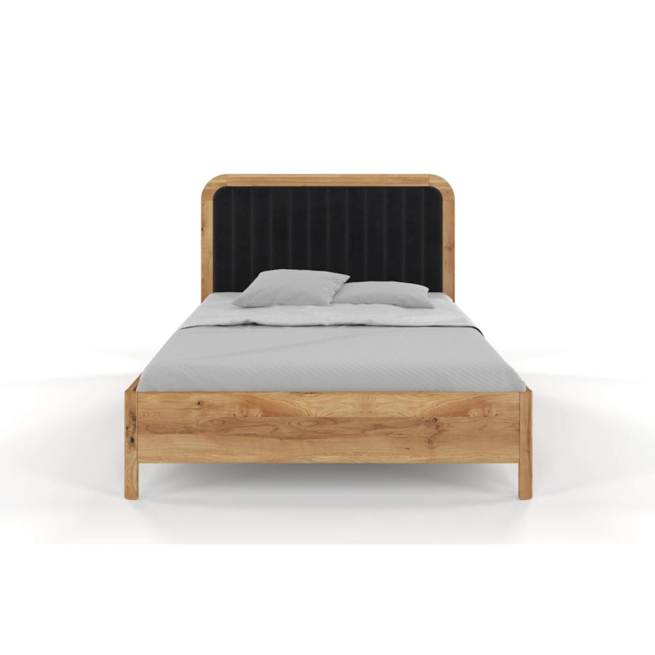 Tapicerowane łóżko drewniane dębowe Visby MODENA BC z wysokim zagłówkiem / 180x200 cm, lakier naturalny, zagłówek Casablanca 2316 (skrzynia na pościel)
