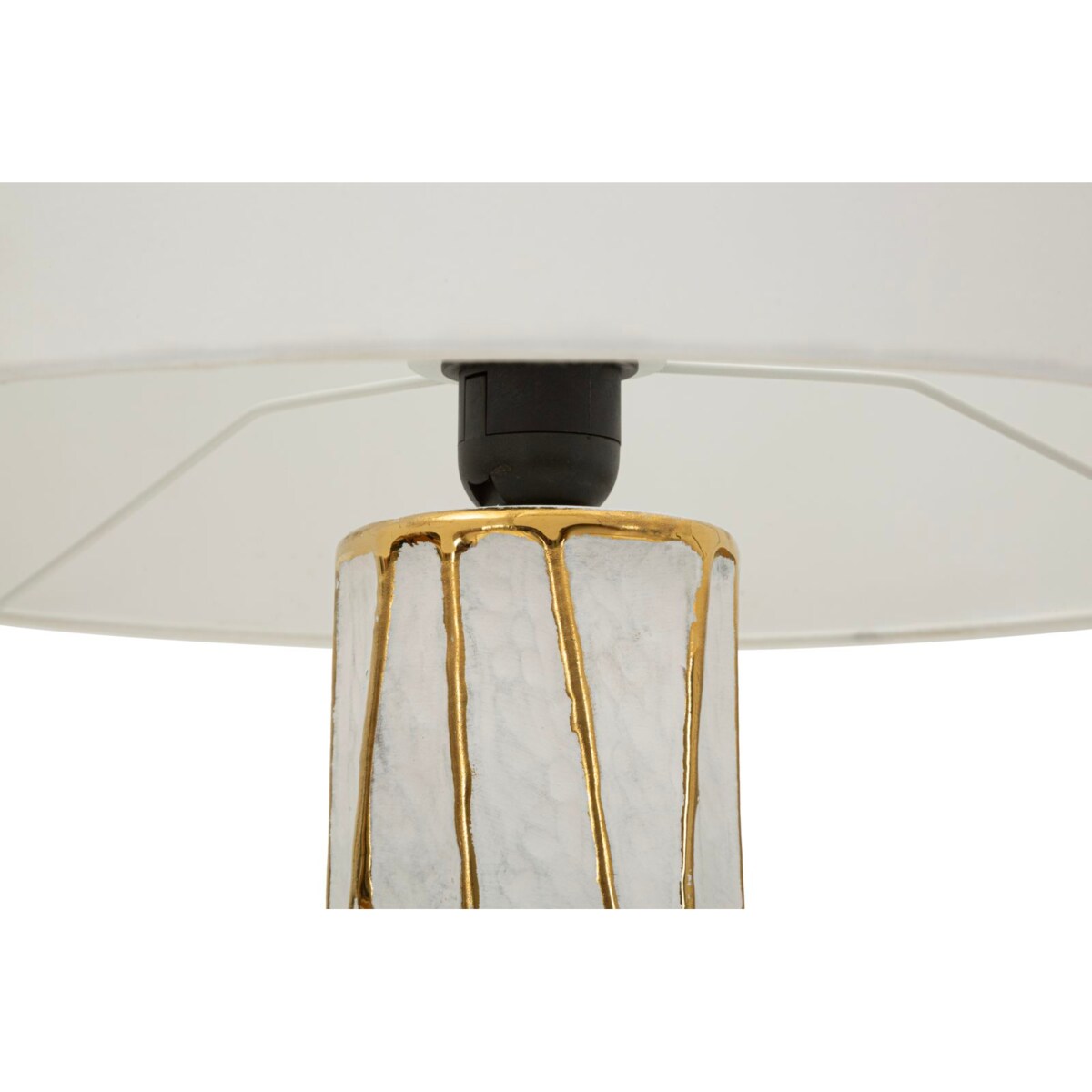 Lampa stołowa Tangeri, kolor biały i złoty, ceramika, żelazo i tkanina, 40 x 40 x 60 cm, 1 x E27, max. 40 W, do salonu i sypialni, Mauro Ferretti