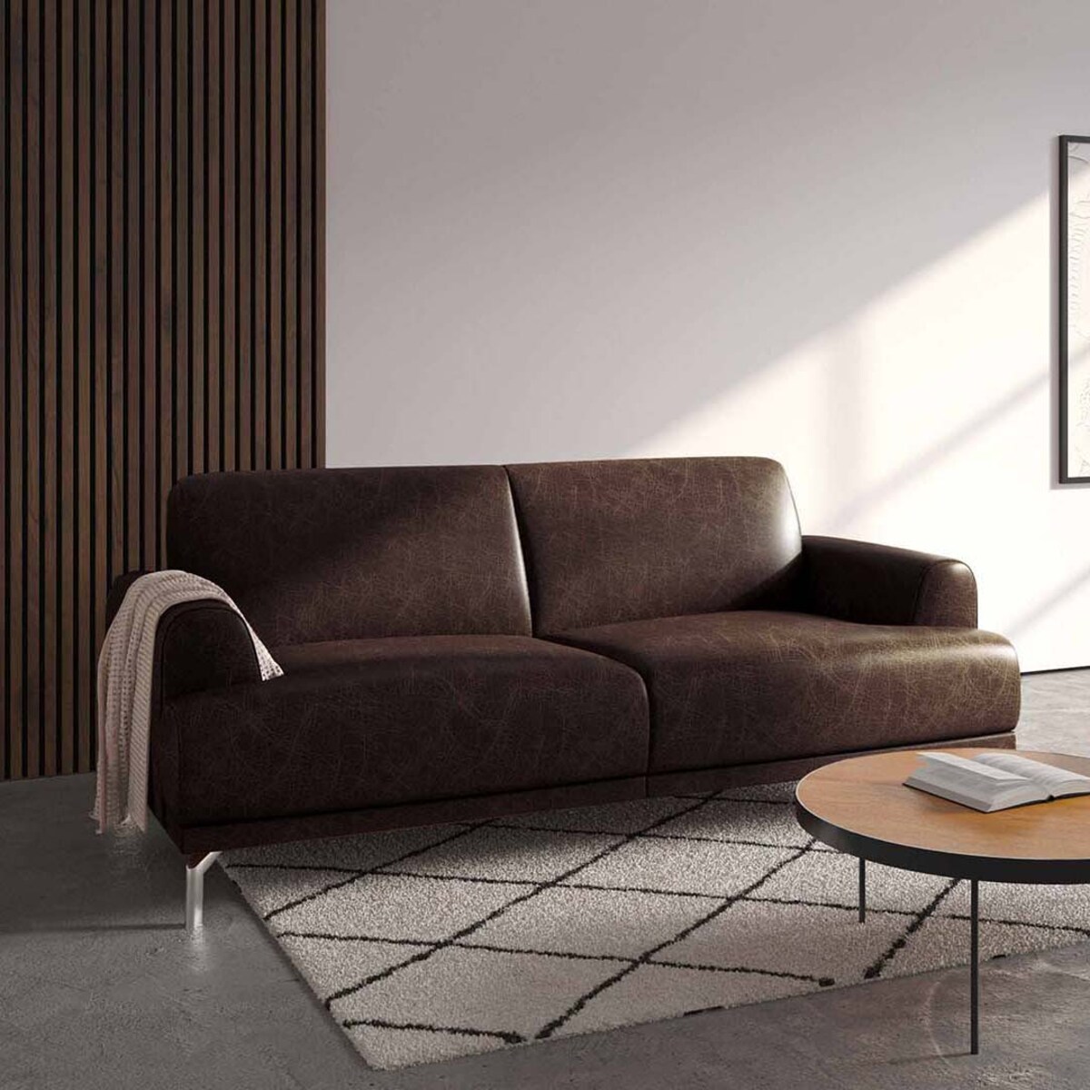 Sofa 2-osobowa Puzo - ciemnobrązowa vintage