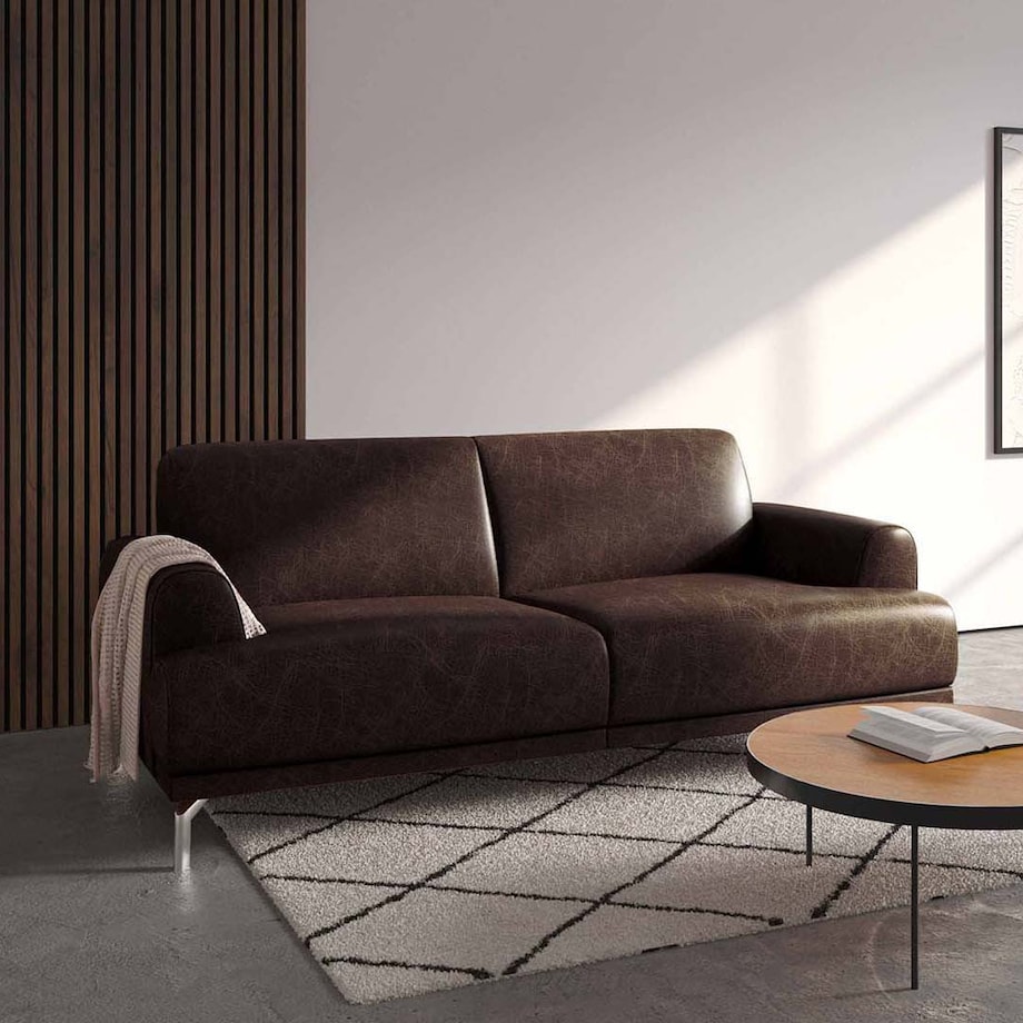 Sofa 2-osobowa Puzo - ciemnobrązowa vintage